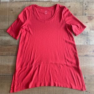 J.Jill 100% Pima Cotton Dipped Hem Scoop Neck T-Shirt Size Medium Tomato Red